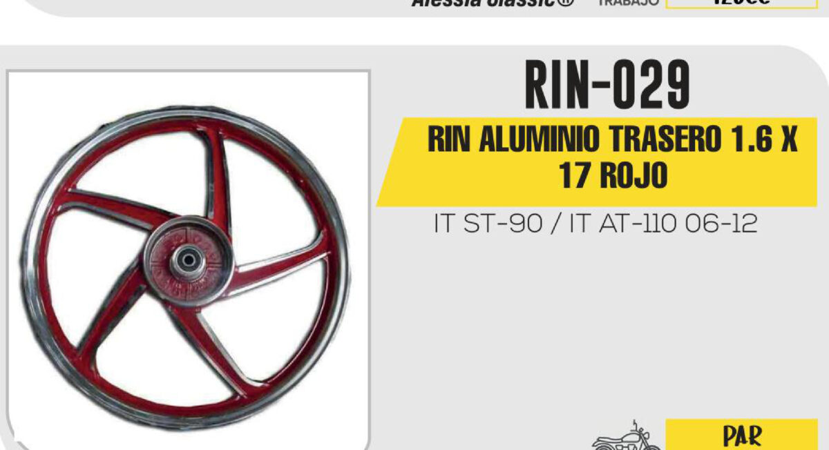 RIN ALUMINIO TRASERO 1.6 X 17 ROJO 17"