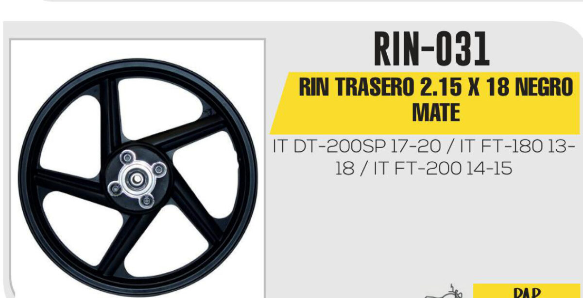 RIN ALUMINIO TRASERO 2.15 X 18 NEGRO 18"