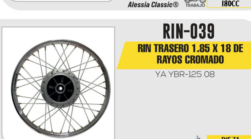 RIN TRASERO 1.85 X 18 DE RAYOS CROMADO 18"