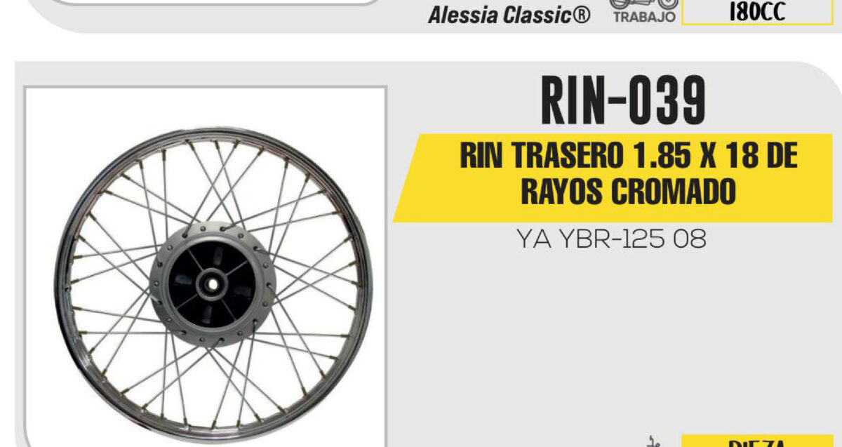 RIN TRASERO 1.85 X 18 DE RAYOS CROMADO 18"