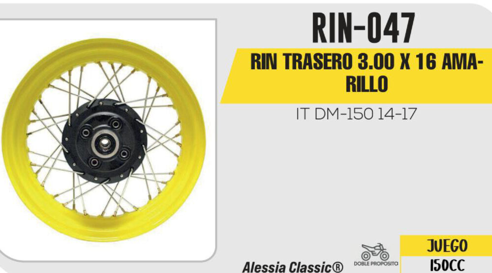 RIN TRASERO 3.00 X 16 AMARILLO 16"