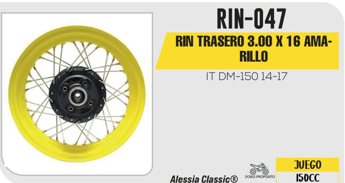 RIN TRASERO 3.00 X 16 AMARILLO 16"