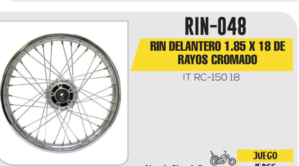 RIN DELANTERO 1.85 X 18 DE RAYOS CROMADO 18"
