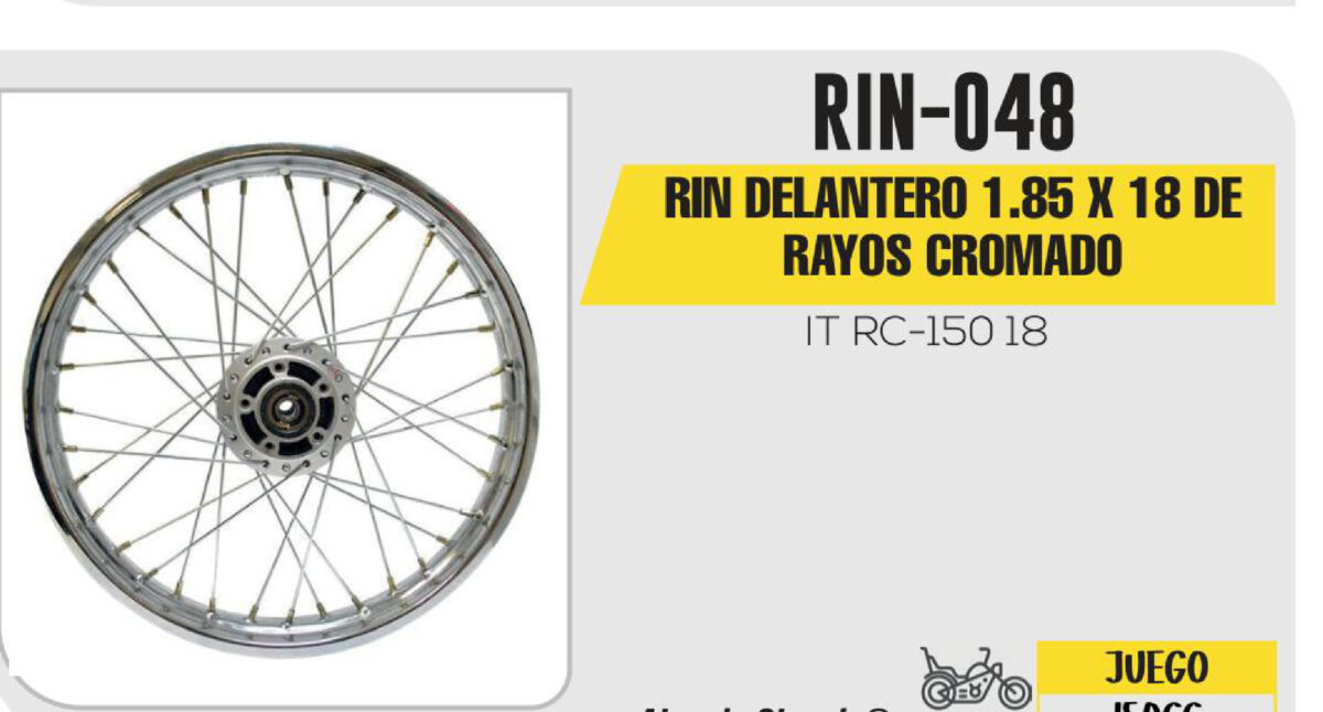 RIN DELANTERO 1.85 X 18 DE RAYOS CROMADO 18"