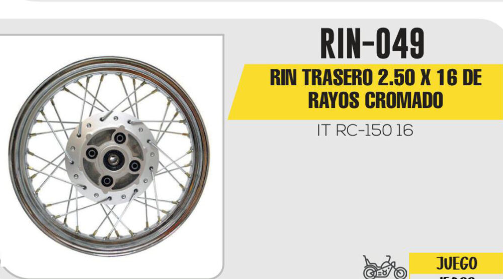 RIN TRASERO 2.50 X 16 DE RAYOS CROMADO 16"