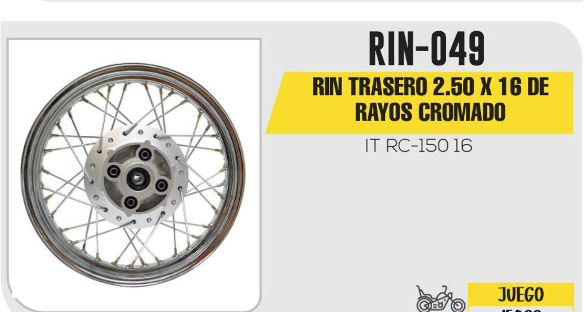 RIN TRASERO 2.50 X 16 DE RAYOS CROMADO 16"