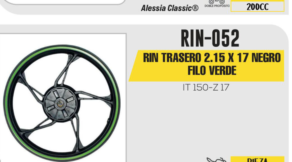 RIN TRASERO 2.15 X 17 NEGRO FILO VERDE 17"