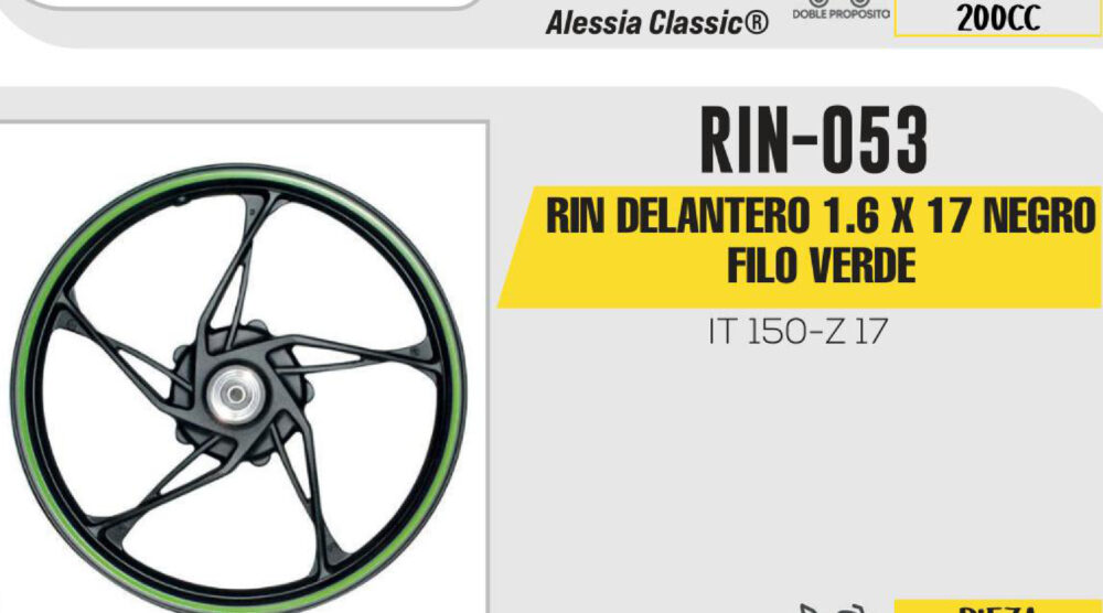 RIN DELANTERO 1.6 X 17 NEGRO FILO VERDE 17"