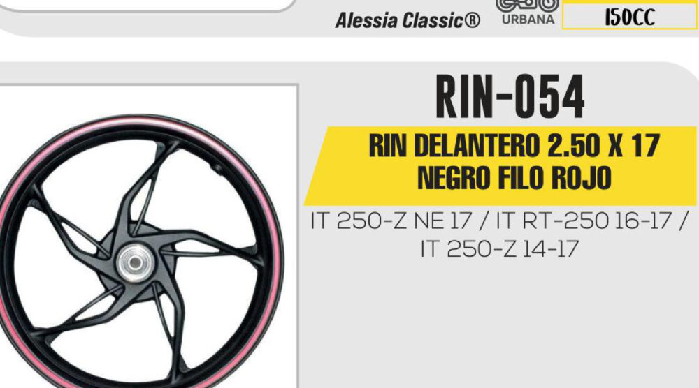 RIN DELANTERO 2.50 X 17 NEGRO FILO ROJO 17"