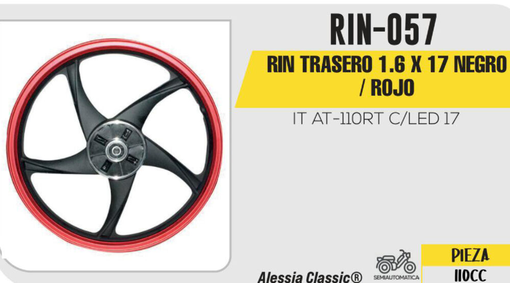 RIN TRASERO 1.6 X 17 NEGRO / ROJO 17"