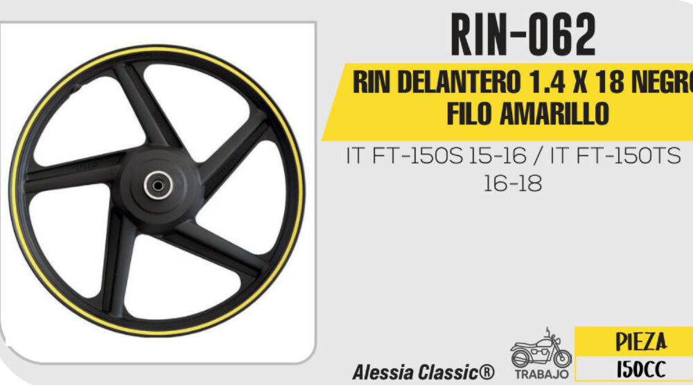 RIN DELANTERO 1.4 X 18 NEGRO FILO AMARILLO 18"