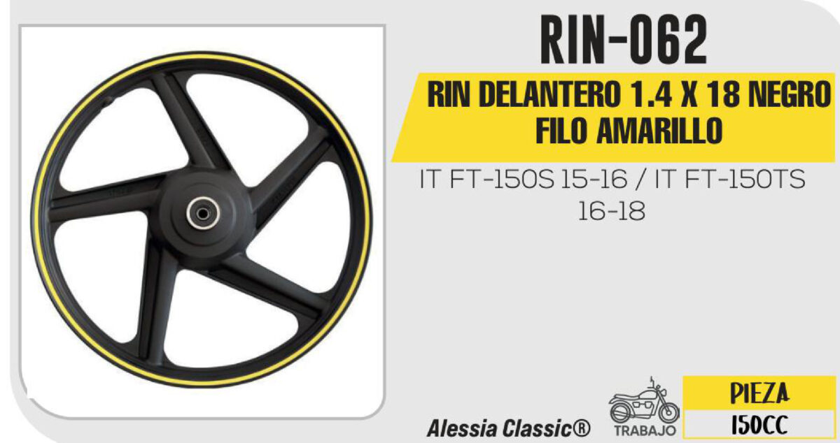RIN DELANTERO 1.4 X 18 NEGRO FILO AMARILLO 18"