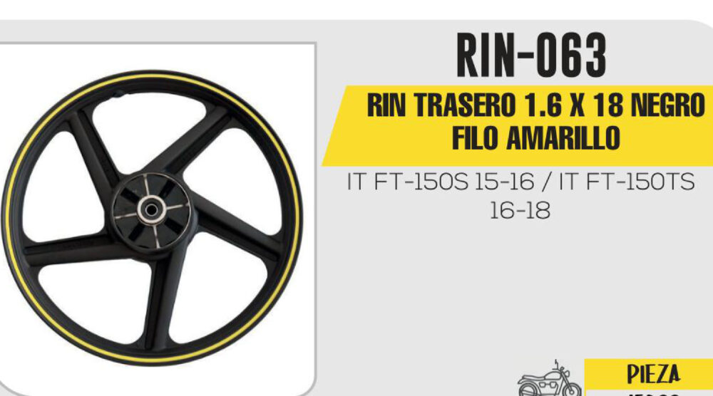 RIN TRASERO 1.6 X 18 NEGRO FILO AMARILLO 18"