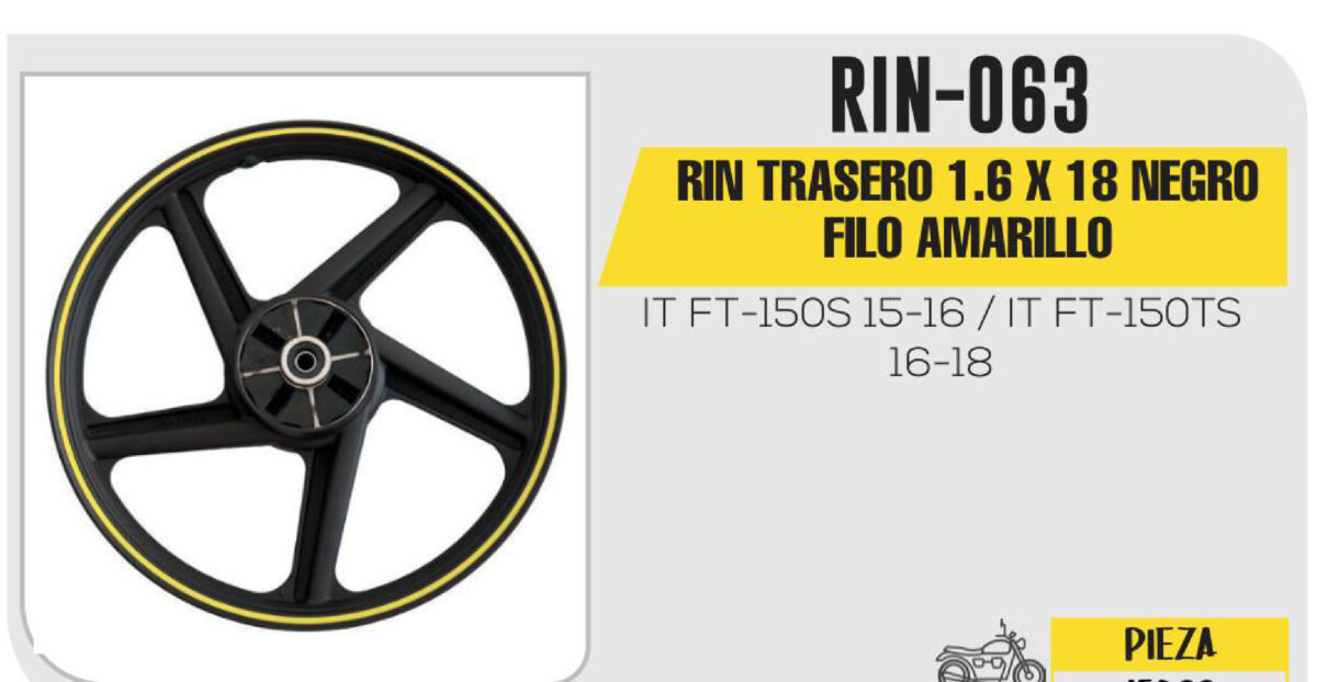 RIN TRASERO 1.6 X 18 NEGRO FILO AMARILLO 18"