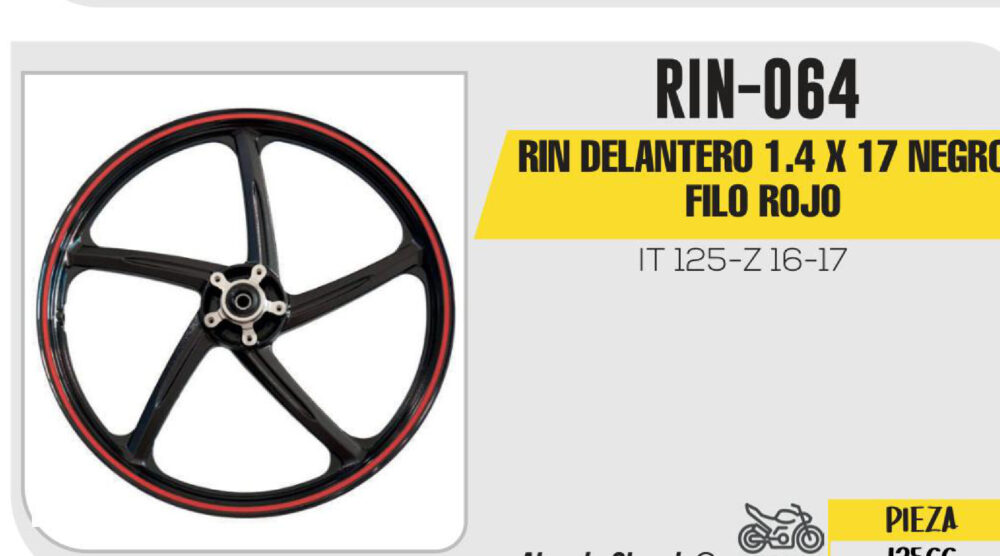 RIN DELANTERO 1.4 X 17 NEGRO FILO ROJO 17"