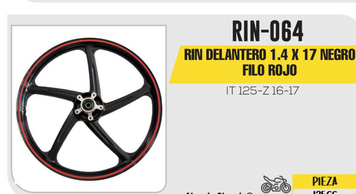 RIN DELANTERO 1.4 X 17 NEGRO FILO ROJO 17"