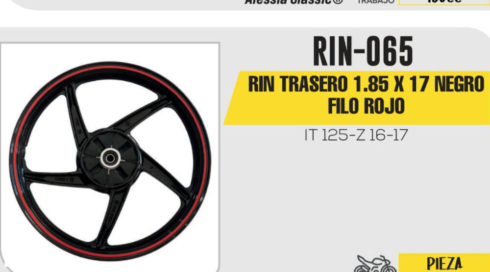 RIN TRASERO 1.85 X 17 NEGRO FILO ROJO 17"