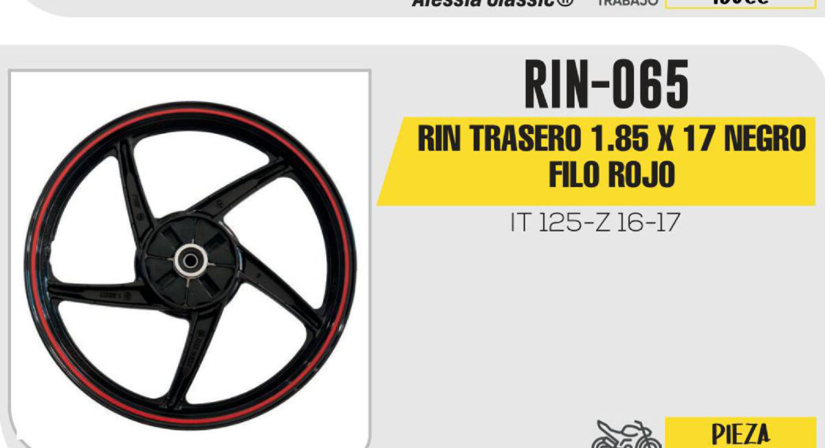 RIN TRASERO 1.85 X 17 NEGRO FILO ROJO 17"