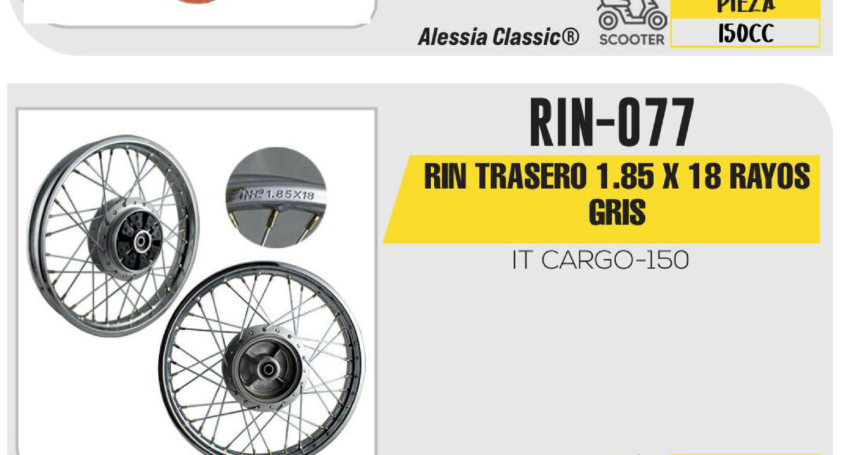 RIN TRASERO 1.85 X 18 RAYOS GRIS 18"