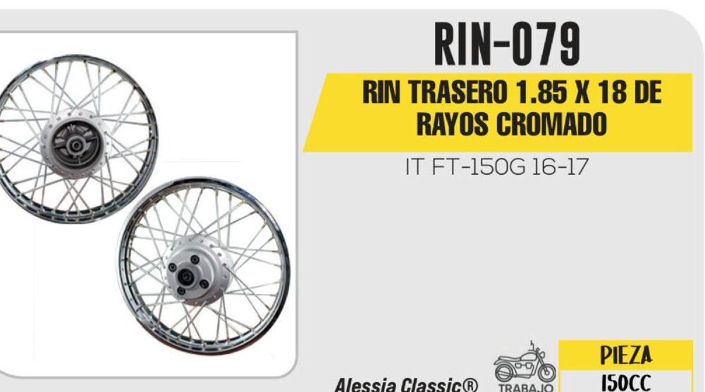 RIN TRASERO 1.85 X 18 DE RAYOS CROMADO 18"