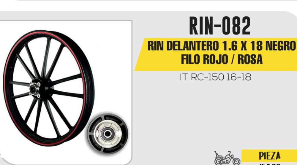 RIN DELANTERO 1.6 X 18 NEGRO FILO ROJO / ROSA 18"