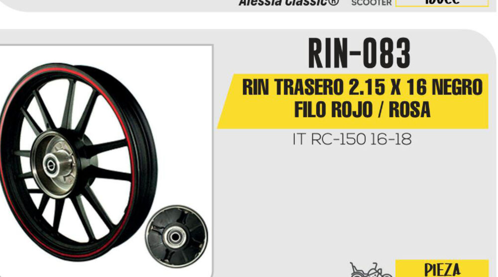 RIN TRASERO 2.15 X 16 NEGRO FILO ROJO / ROSA 16"