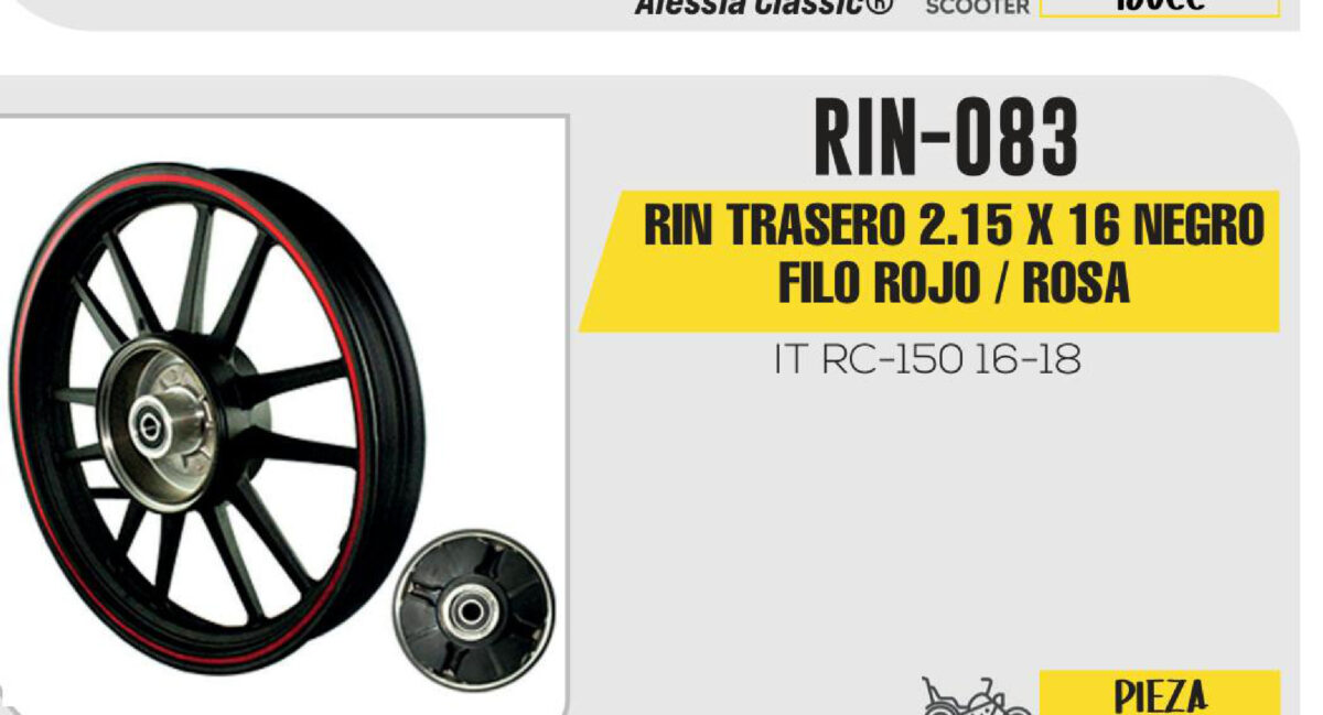 RIN TRASERO 2.15 X 16 NEGRO FILO ROJO / ROSA 16"