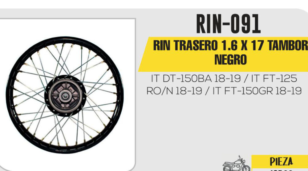 RIN TRASERO 1.6 X 17 TAMBOR NEGRO 17"