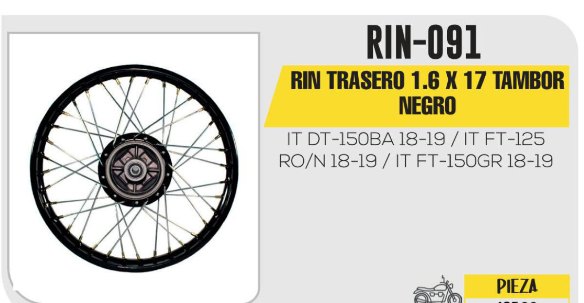 RIN TRASERO 1.6 X 17 TAMBOR NEGRO 17"