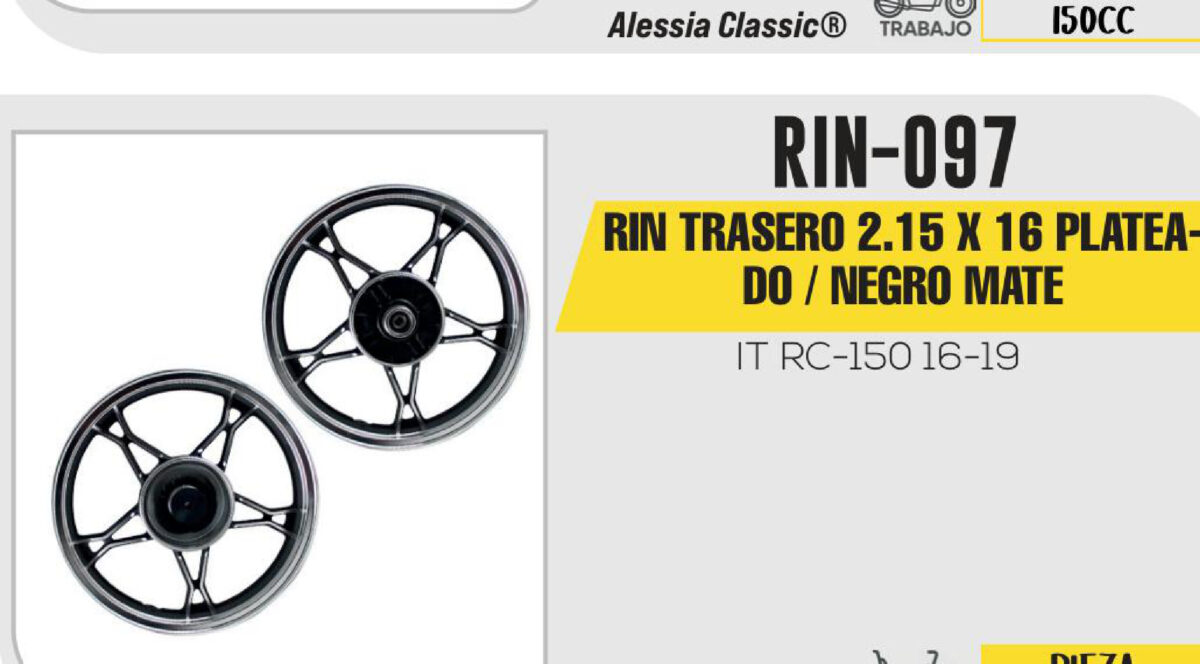 RIN TRASERO 2.15 X 16 PLATEADO / NEGRO MATE