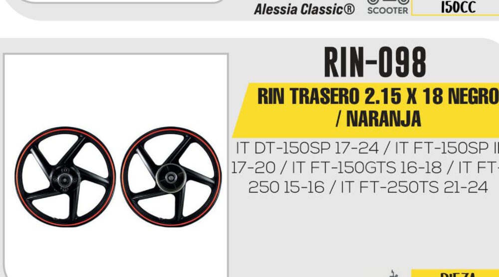 RIN TRASERO 2.15 X 18 NEGRO / NARANJA 18"