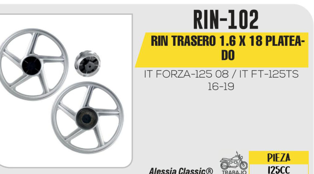 RIN TRASERO 1.6 X 18 PLATEADO 18"
