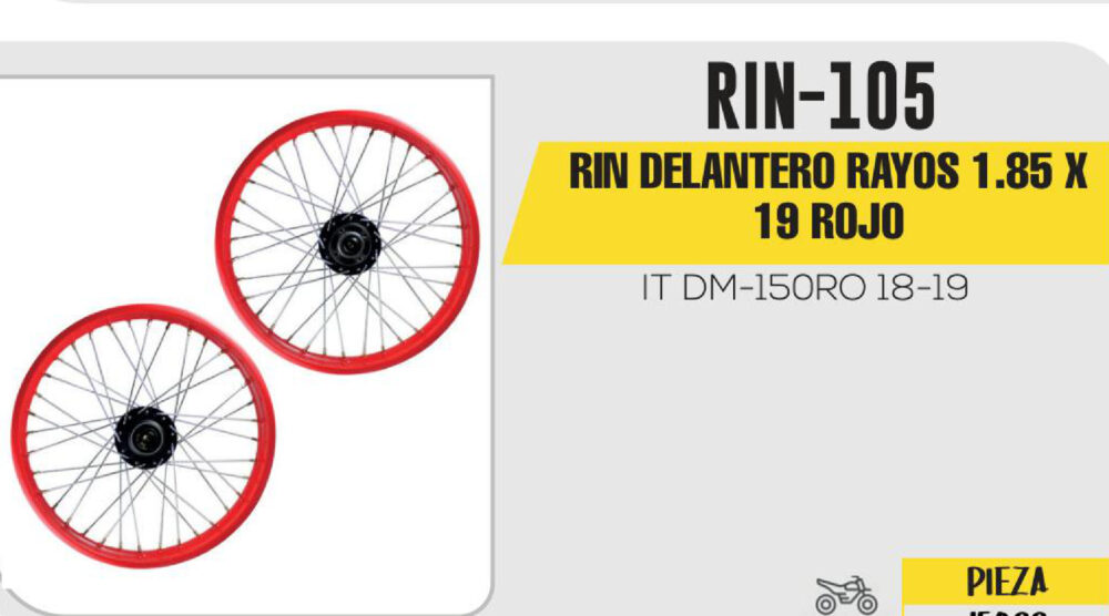 RIN DELANTERO RAYOS 1.85 X 19 ROJO 19"