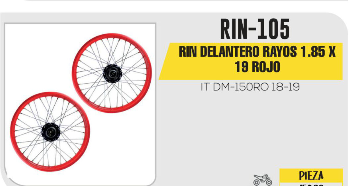 RIN DELANTERO RAYOS 1.85 X 19 ROJO 19"
