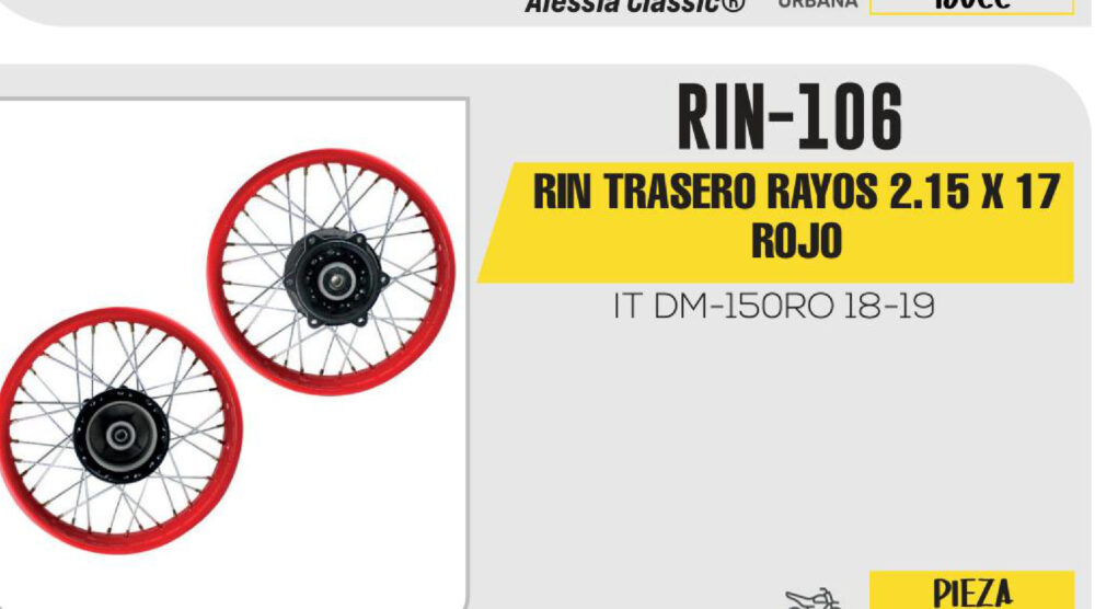 RIN TRASERO RAYOS 2.15 X 17 ROJO 17"