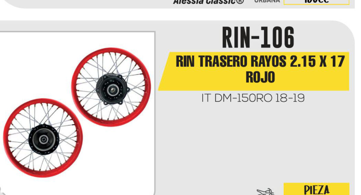RIN TRASERO RAYOS 2.15 X 17 ROJO 17"