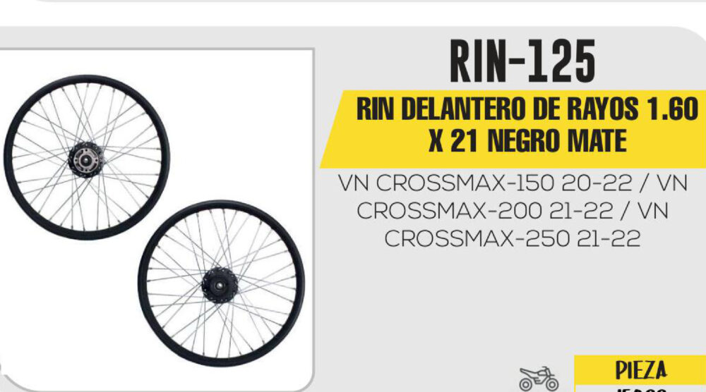 RIN DELANTERO DE RAYOS 1.60 X 21 NEGRO MATE