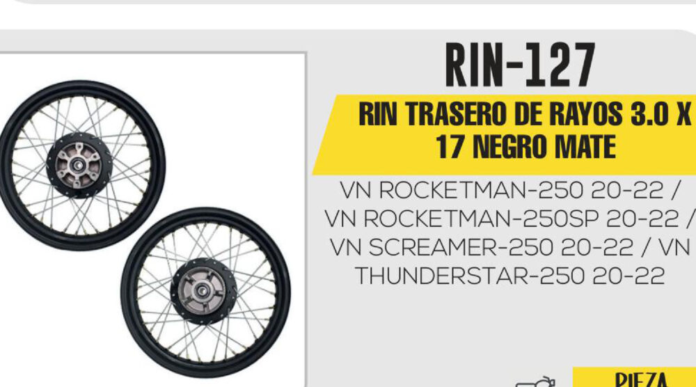 RIN TRASERO DE RAYOS 3.0 X 17 NEGRO MATE