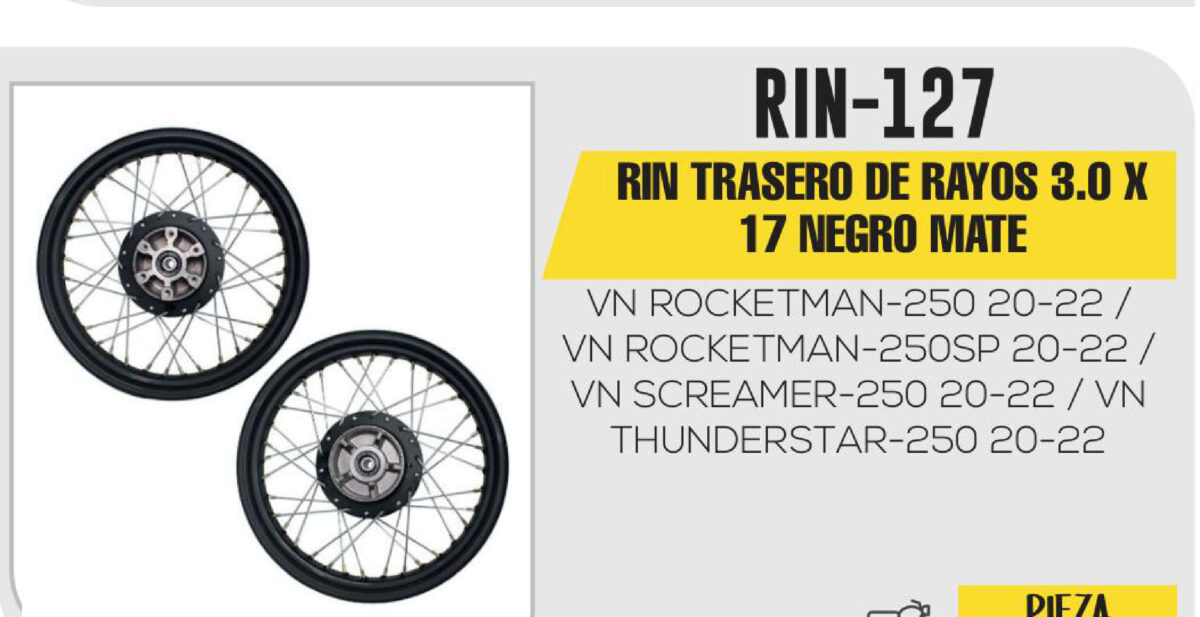 RIN TRASERO DE RAYOS 3.0 X 17 NEGRO MATE