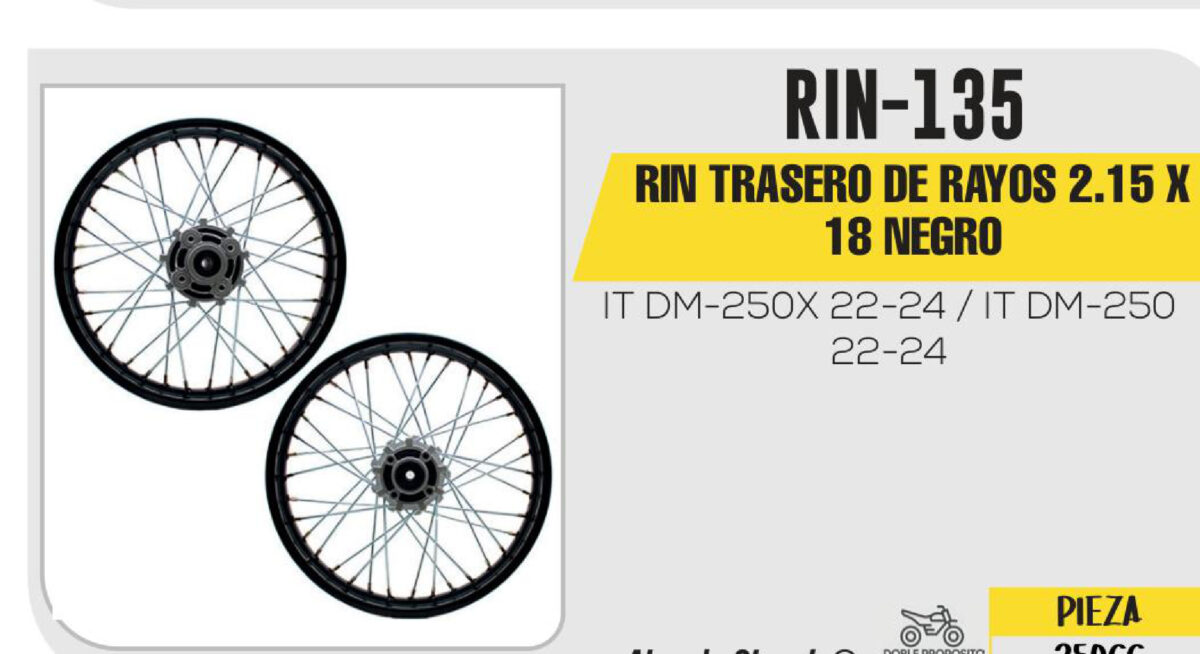 RIN TRASERO DE RAYOS 2.15 X 18 NEGRO 18