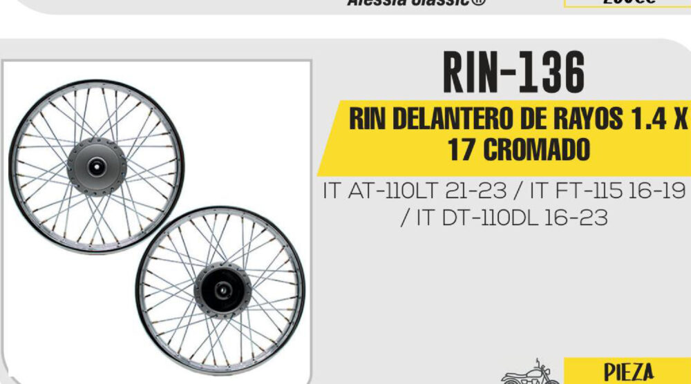 RIN DELANTERO DE RAYOS 1.4 X 17 CROMADO 17