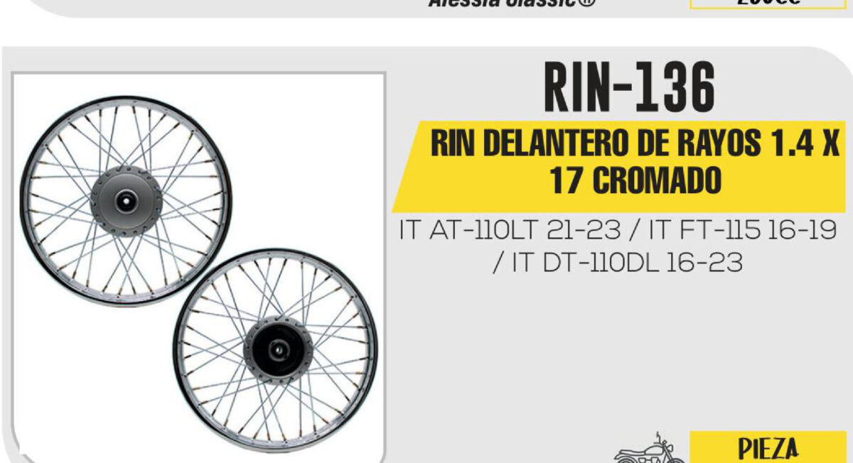 RIN DELANTERO DE RAYOS 1.4 X 17 CROMADO 17