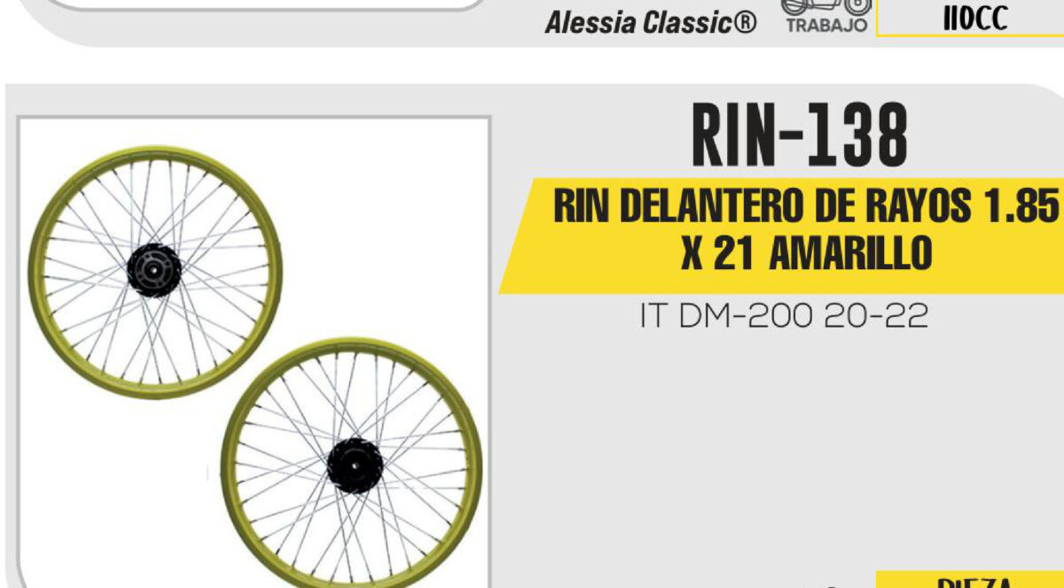 RIN DELANTERO DE RAYOS 1.85 X 21 AMARILLO 21