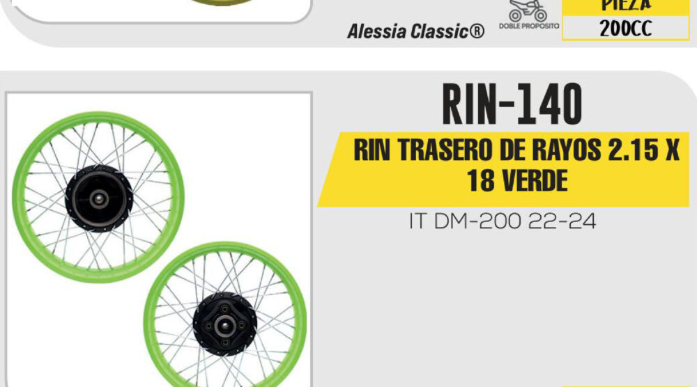RIN TRASERO DE RAYOS 2.15 X 18 VERDE 18