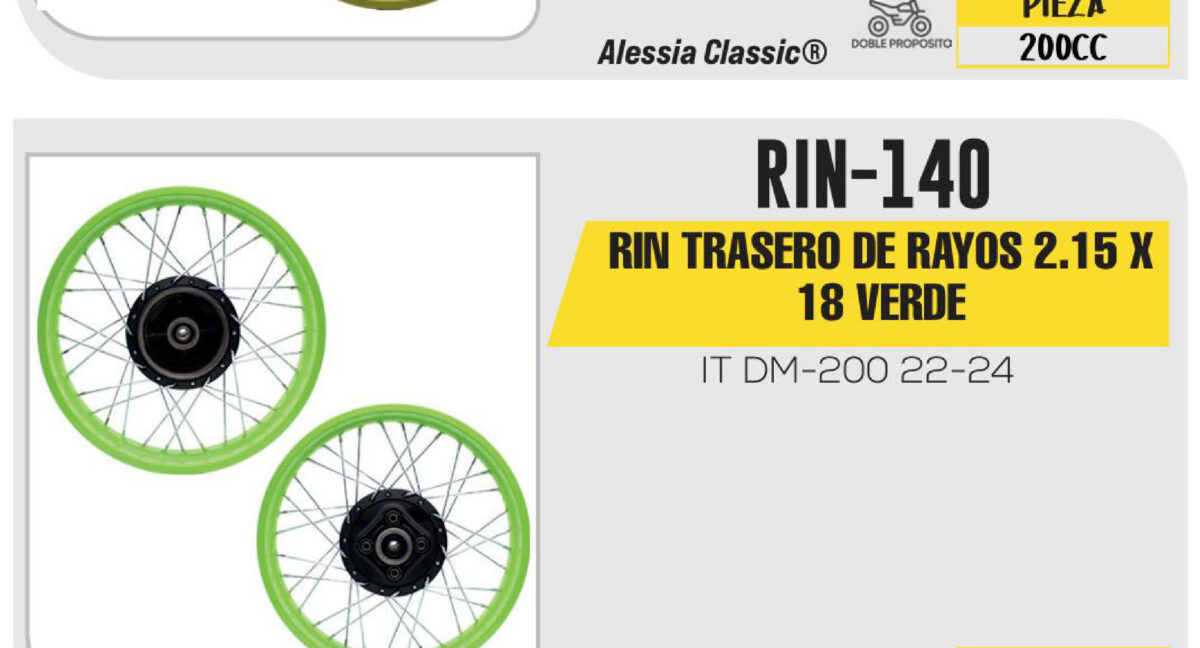RIN TRASERO DE RAYOS 2.15 X 18 VERDE 18