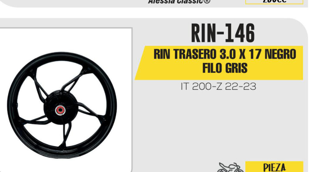 RIN TRASERO 3.0 X 17 NEGRO FILO GRIS 17