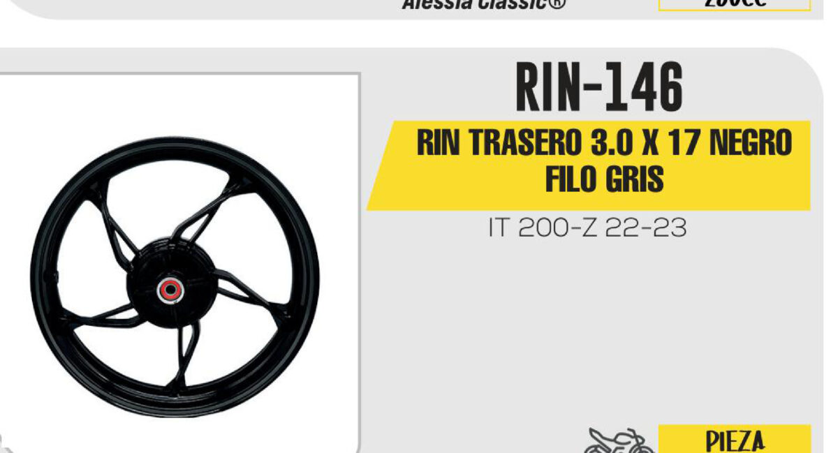 RIN TRASERO 3.0 X 17 NEGRO FILO GRIS 17