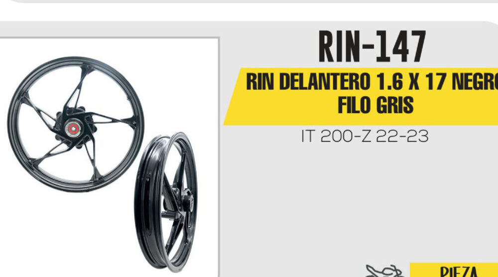 RIN DELANTERO 1.6 X 17 NEGRO FILO GRIS 17