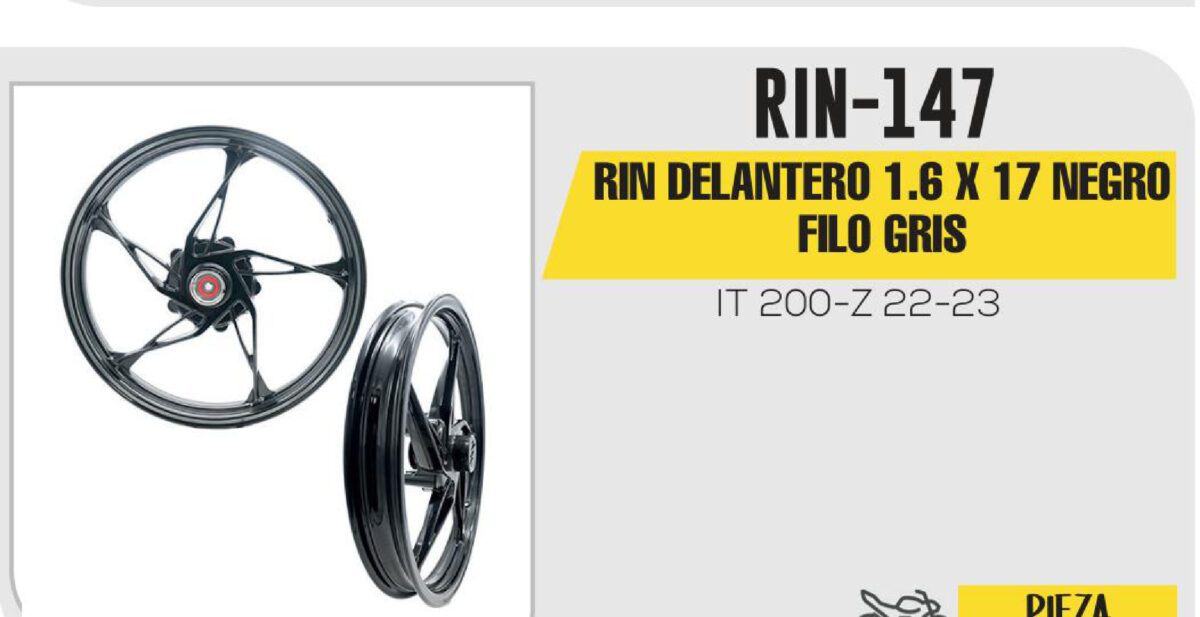 RIN DELANTERO 1.6 X 17 NEGRO FILO GRIS 17
