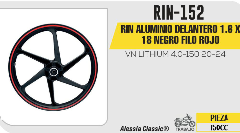 RIN ALUMINIO DELANTERO 1.6 X 18 NEGRO FILO ROJO 18"